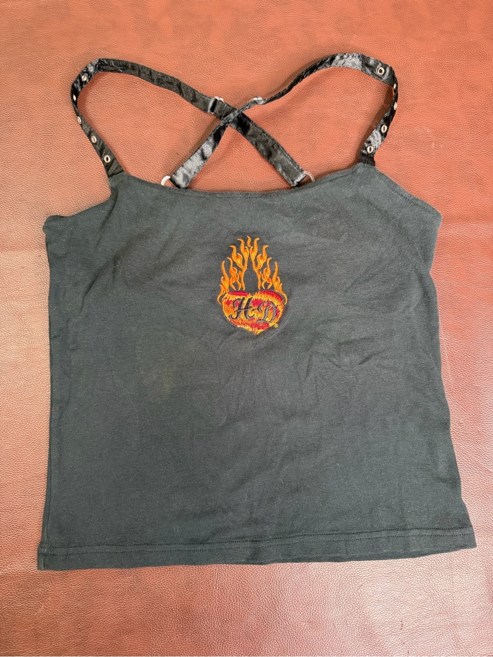 Harley-Davidson Black Tank Top with Orange Logo and Studded Straps